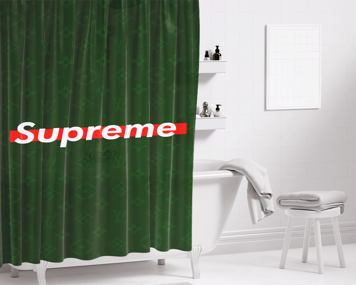 Supreme Lv Green Bathroom Shower Curtain Fabric Waterproof | 66 X 72 Inch