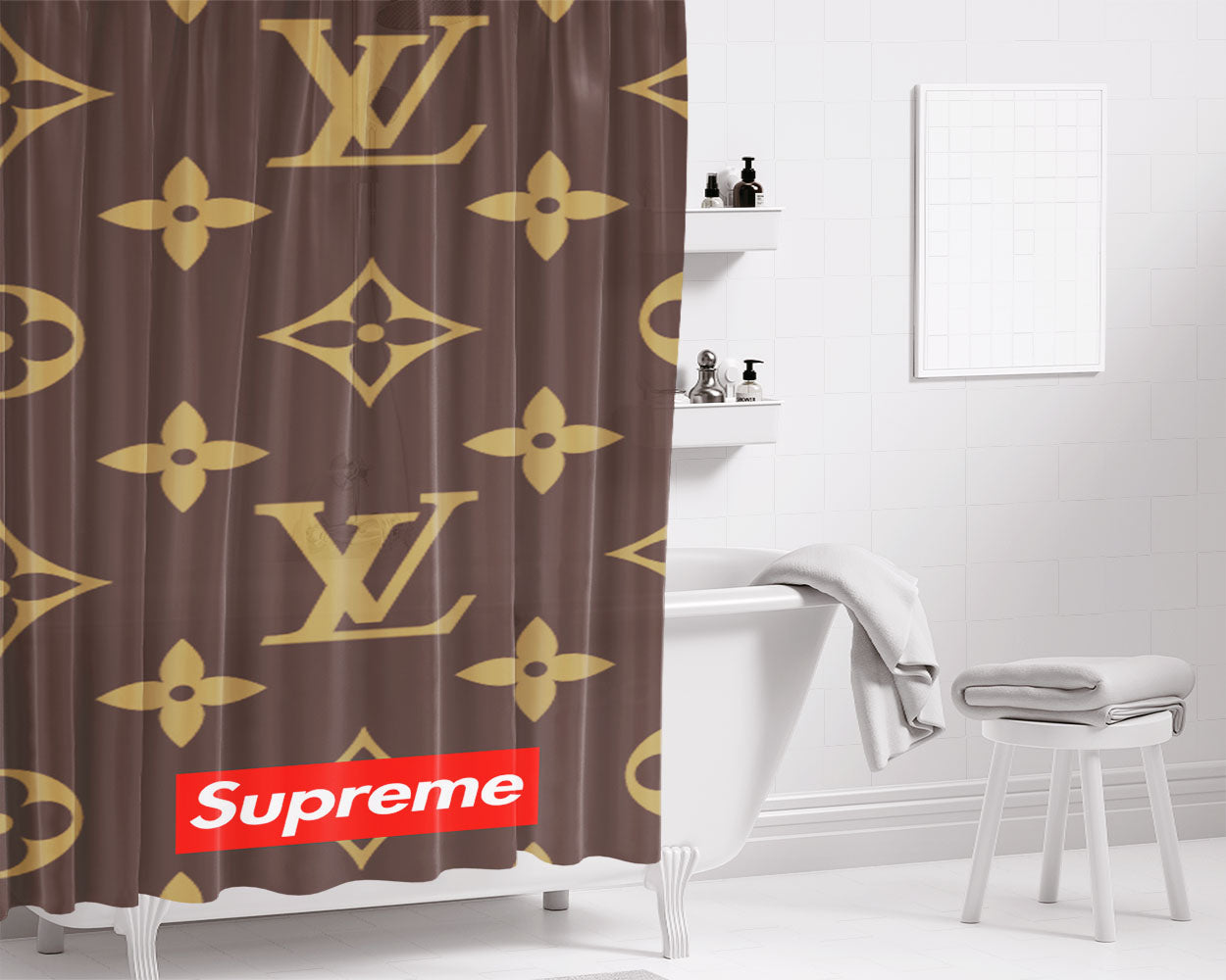 Supreme Lv Wallpaper Bathroom Shower Curtain Fabric Waterproof | 66 X 72 Inch