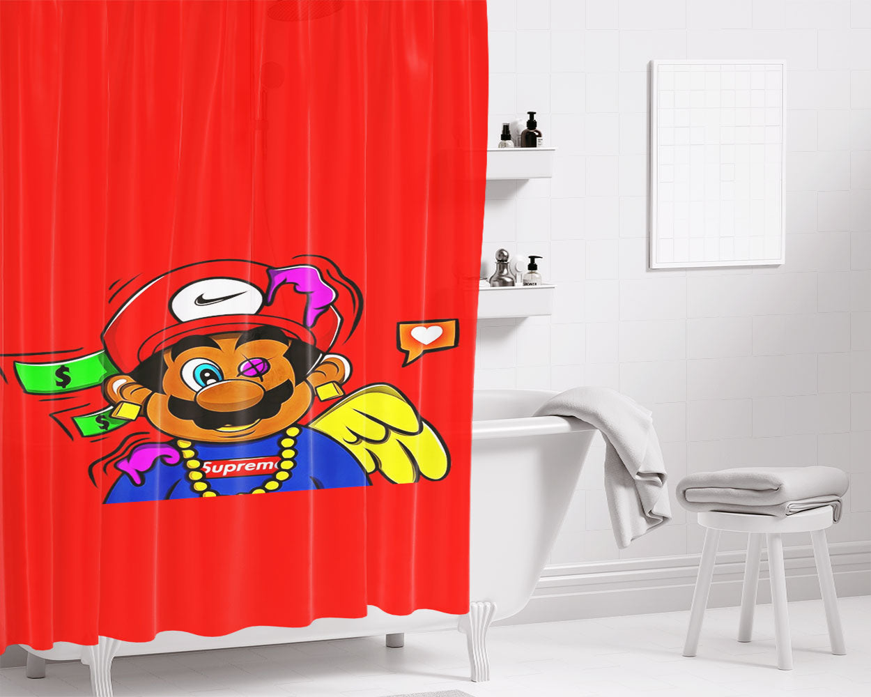 Supreme Mario Bathroom Shower Curtain Fabric Waterproof | 66 X 72 Inch