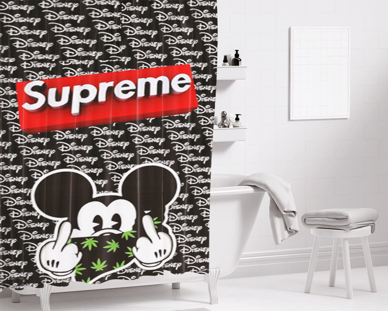 Supreme Mickey Mouse Bathroom Shower Curtain Fabric Waterproof | 66 X 72 Inch