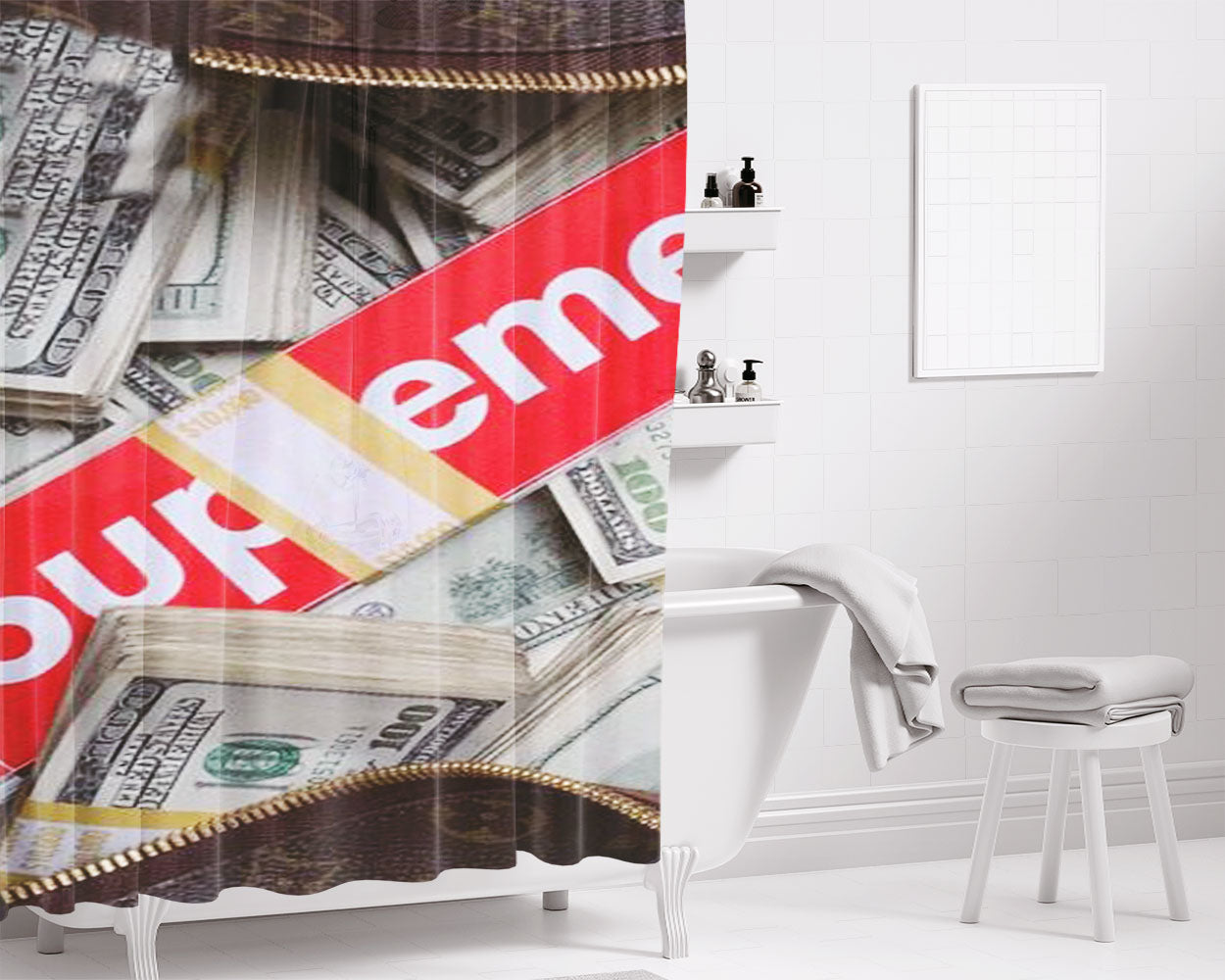 Supreme Money Bathroom Shower Curtain Fabric Waterproof | 66 X 72 Inch