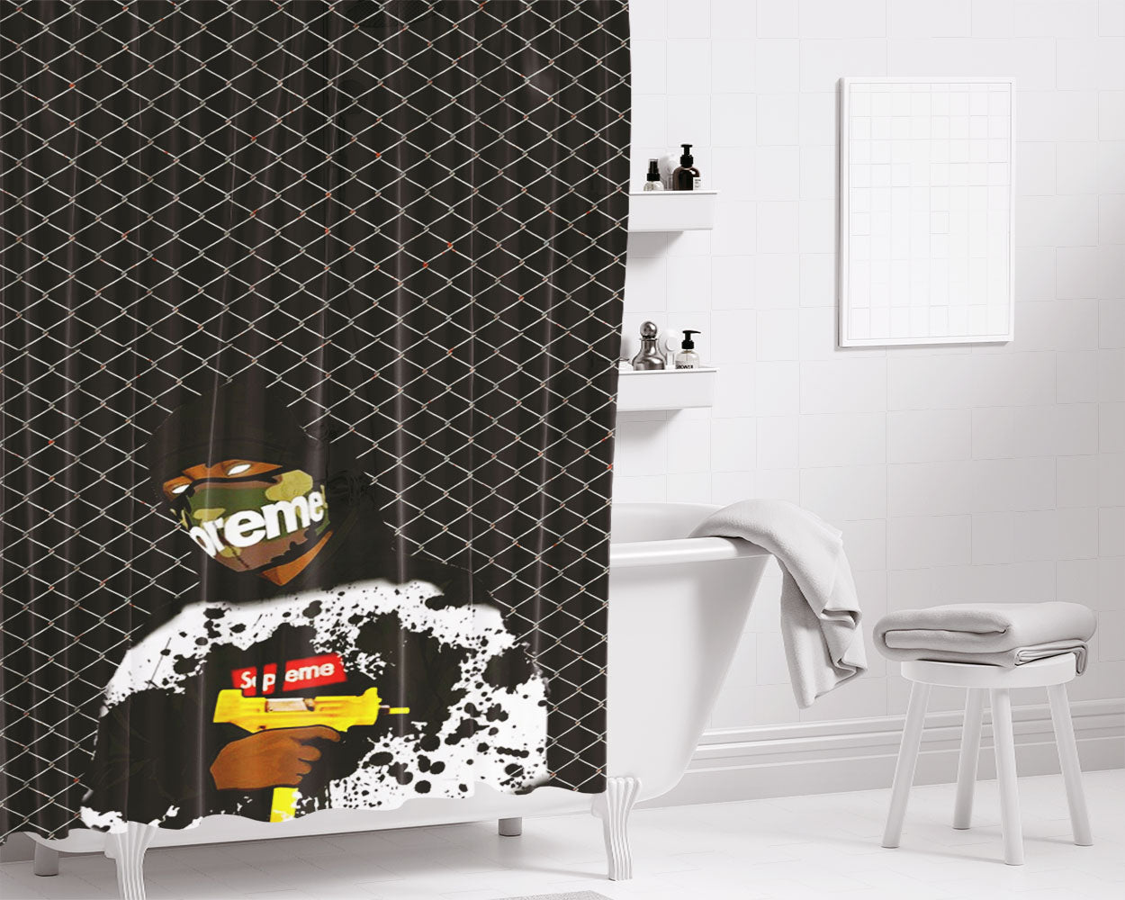 Supreme On Crazy Biker Bathroom Shower Curtain Fabric Waterproof | 66 X 72 Inch