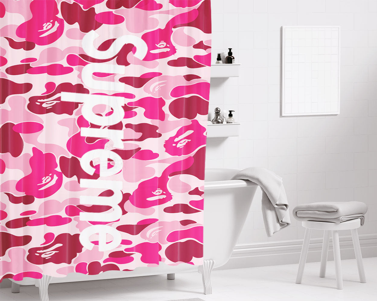 Supreme Pink Bathroom Shower Curtain Fabric Waterproof | 66 X 72 Inch