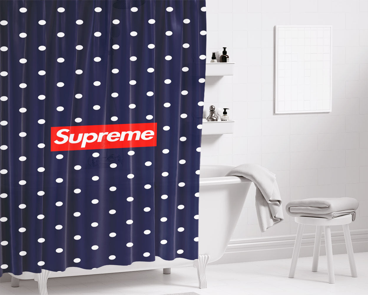 Supreme Polkadot Bathroom Shower Curtain Fabric Waterproof | 66 X 72 Inch