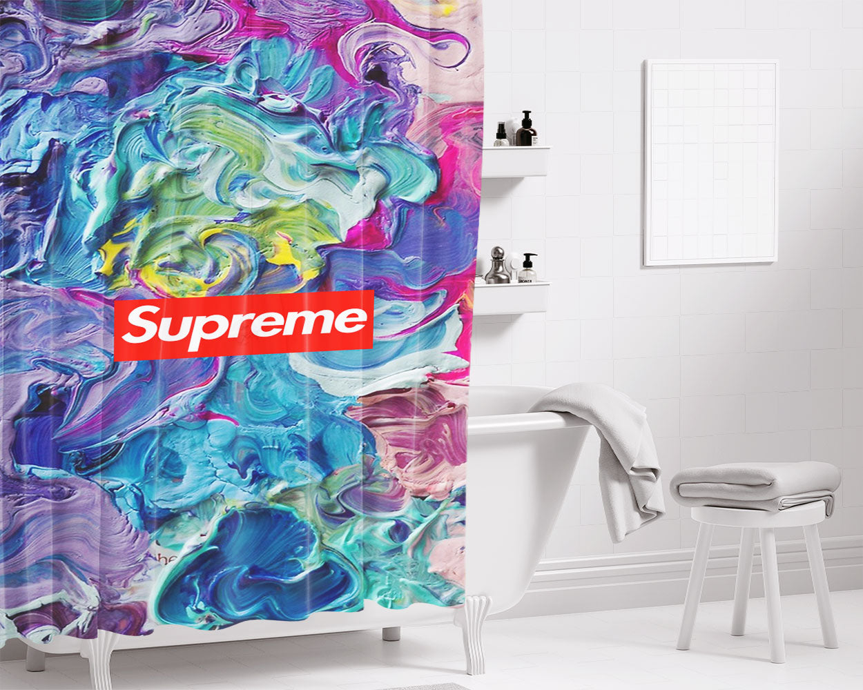 Supreme Rainbow Flow Abstraction Bathroom Shower Curtain Fabric Waterproof | 66 X 72 Inch