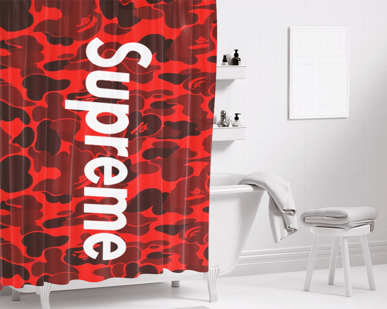 Supreme Red Bathroom Shower Curtain Fabric Waterproof | 66 X 72 Inch