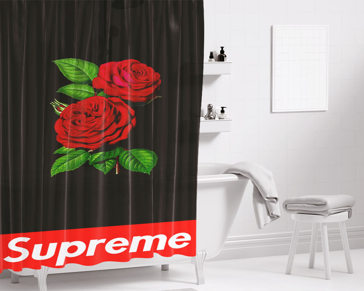 Supreme Rose Fpnt Red Bathroom Shower Curtain Fabric Waterproof | 66 X 72 Inch