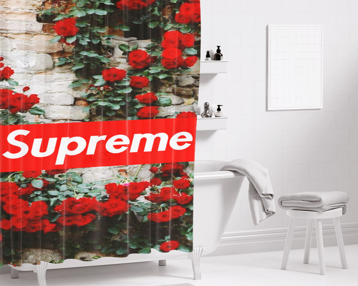 Supreme Rose Natural Bathroom Shower Curtain Fabric Waterproof | 66 X 72 Inch