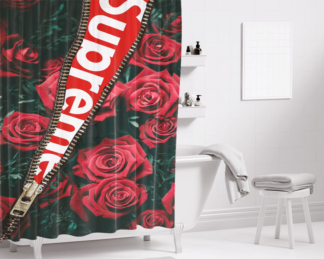 Supreme Roses Bathroom Shower Curtain Fabric Waterproof | 66 X 72 Inch