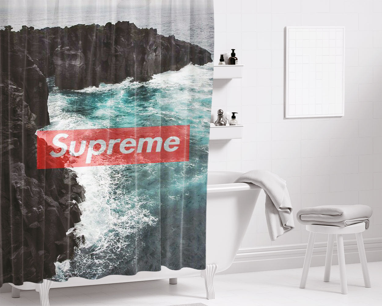 Supreme Sea And Stone Bathroom Shower Curtain Fabric Waterproof | 66 X 72 Inch