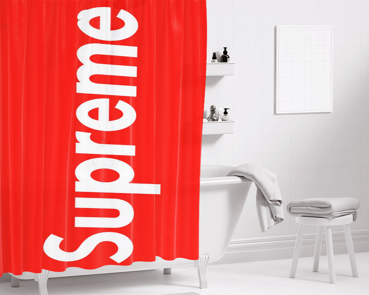 Supreme Simple Logo Bathroom Shower Curtain Fabric Waterproof | 66 X 72 Inch