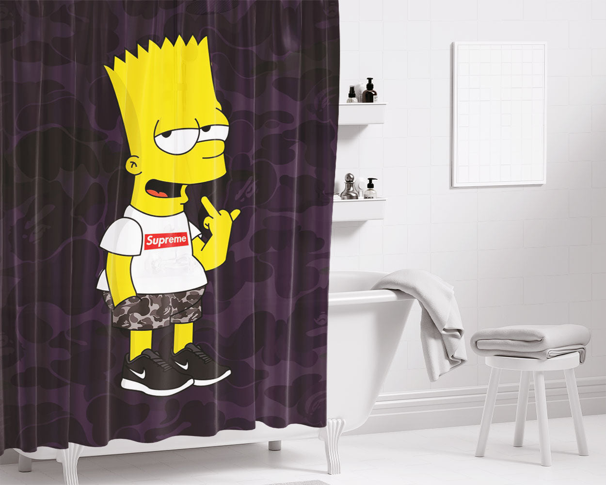 Supreme Simpson Bathroom Shower Curtain Fabric Waterproof | 66 X 72 Inch