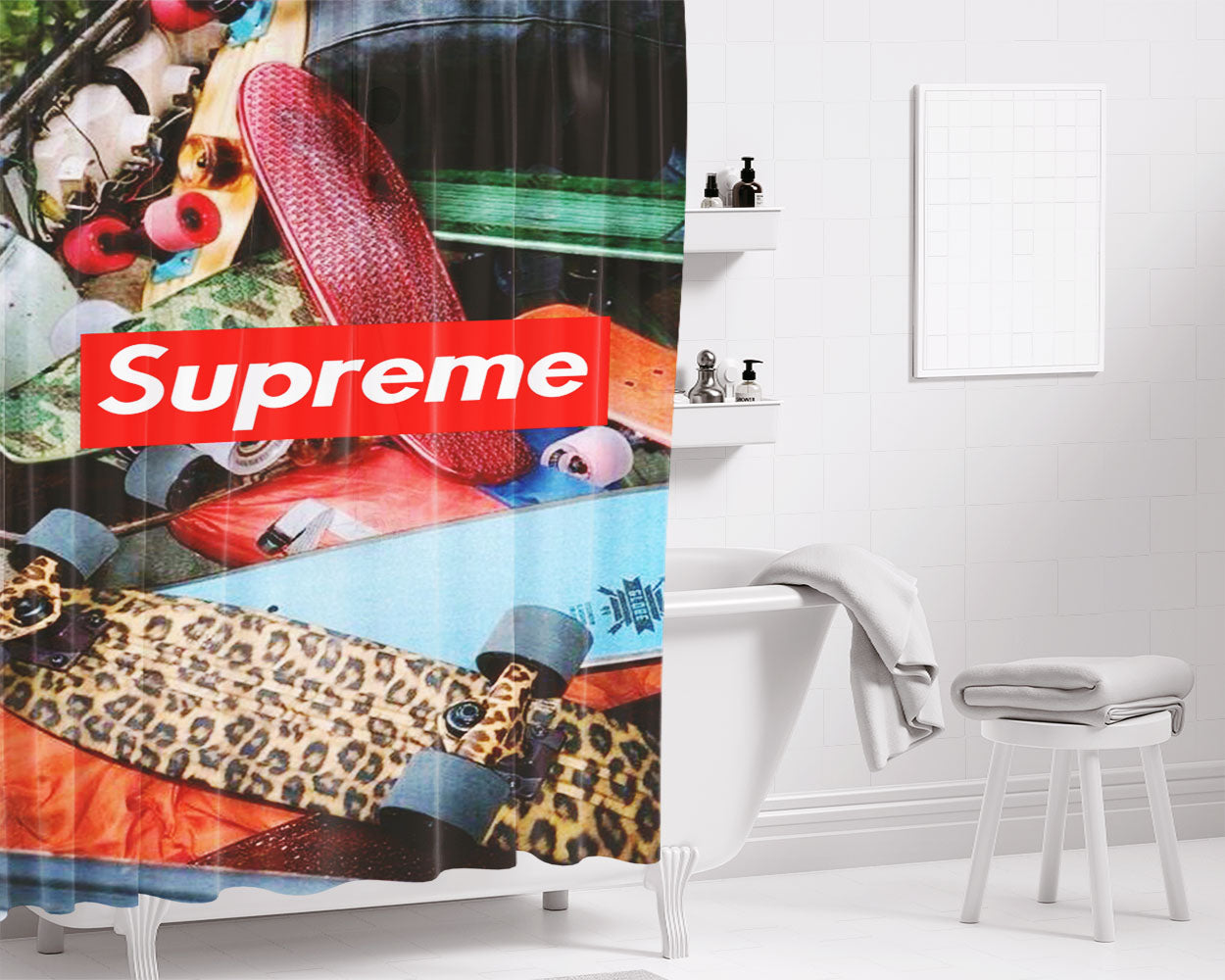 Supreme Skateboard Bathroom Shower Curtain Fabric Waterproof | 66 X 72 Inch