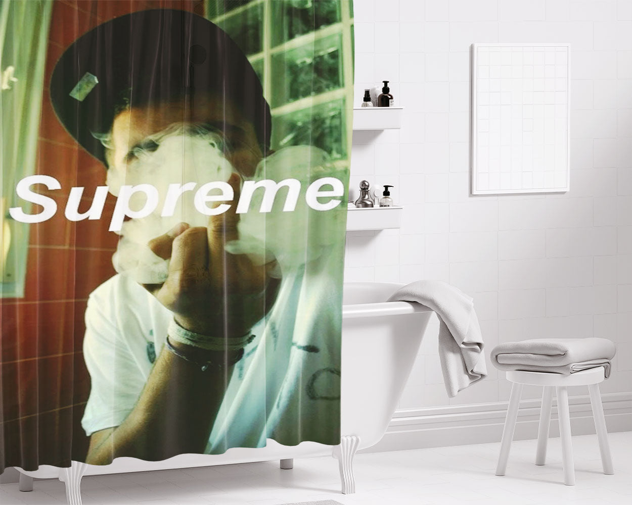 Supreme Smoke Bathroom Shower Curtain Fabric Waterproof | 66 X 72 Inch