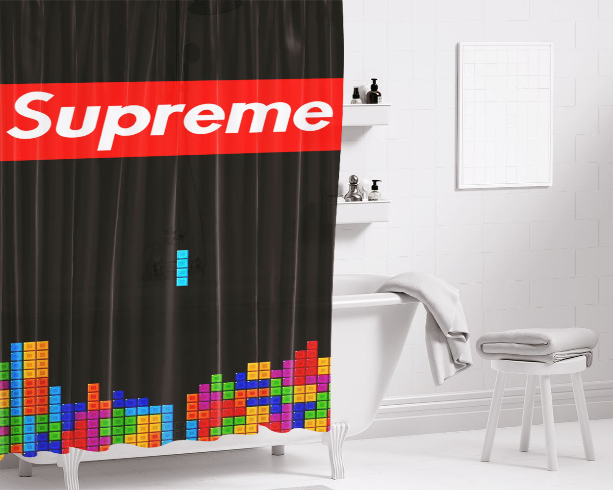 Supreme Tetris Bathroom Shower Curtain Fabric Waterproof | 66 X 72 Inch
