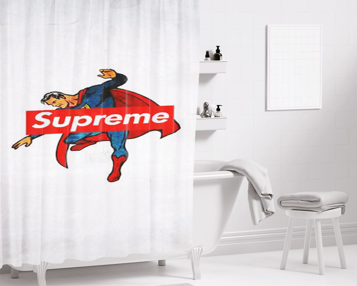 Supreme Trend Superman Hero Logo Bathroom Shower Curtain Fabric Waterproof | 66 X 72 Inch