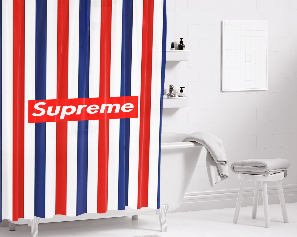 Supreme Tri Line Bathroom Shower Curtain Fabric Waterproof | 66 X 72 Inch