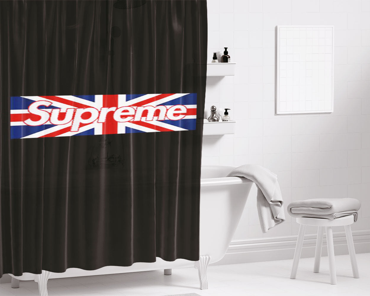 Supreme Uk Box Logo Bathroom Shower Curtain Fabric Waterproof | 66 X 72 Inch