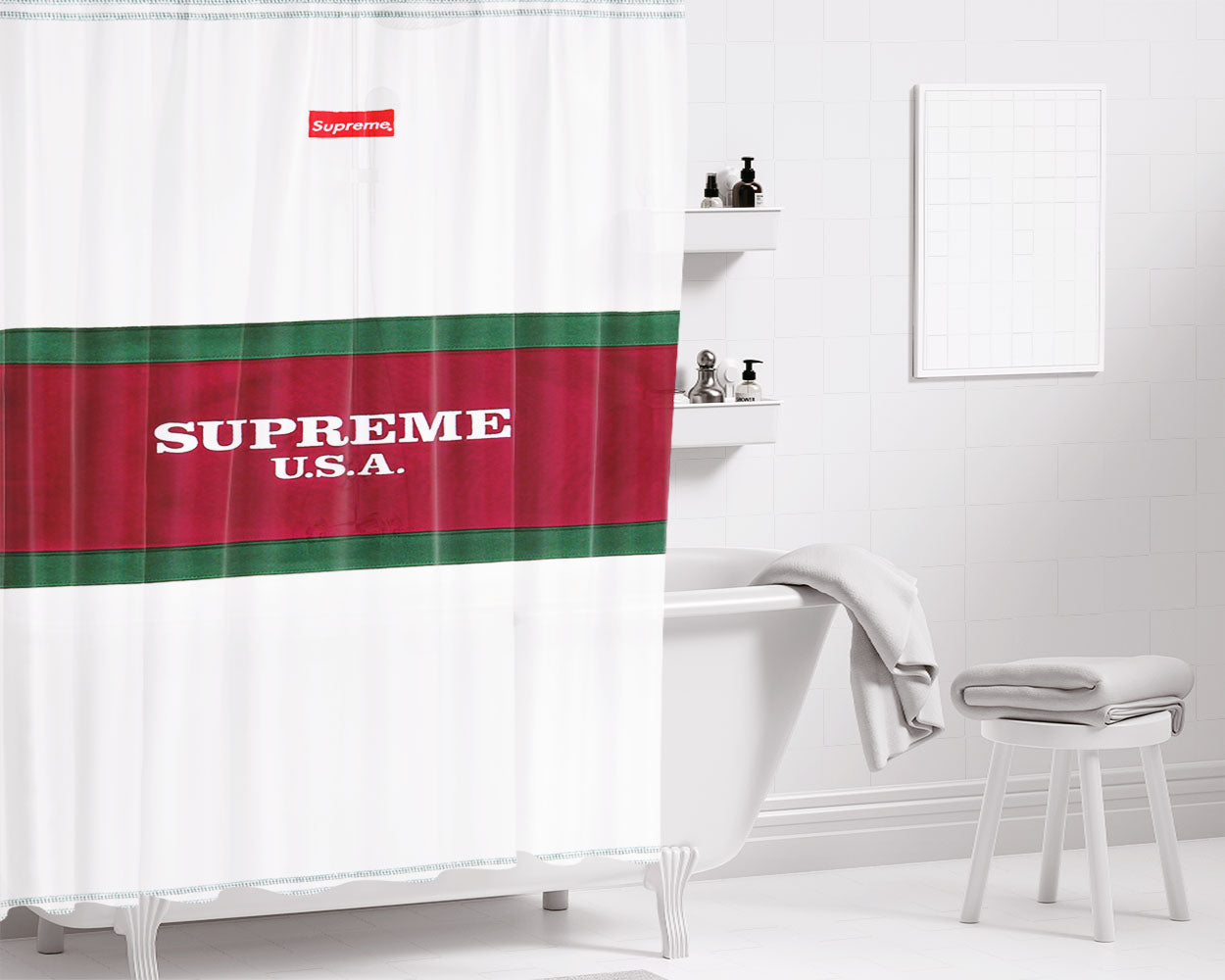 Supreme Usa Bathroom Shower Curtain Fabric Waterproof | 66 X 72 Inch