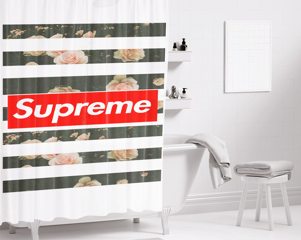 Supreme Wallpaper Bathroom Shower Curtain Fabric Waterproof | 66 X 72 Inch