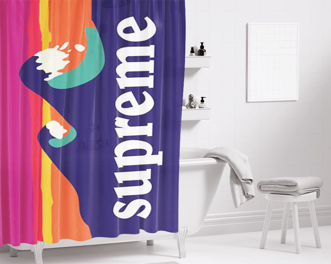 Supreme Waves Bathroom Shower Curtain Fabric Waterproof | 66 X 72 Inch