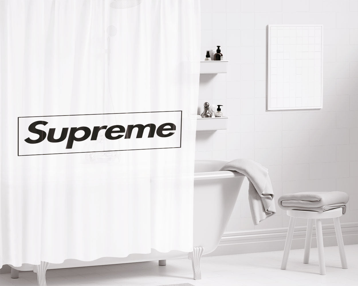 Supreme White Bathroom Shower Curtain Fabric Waterproof | 66 X 72 Inch