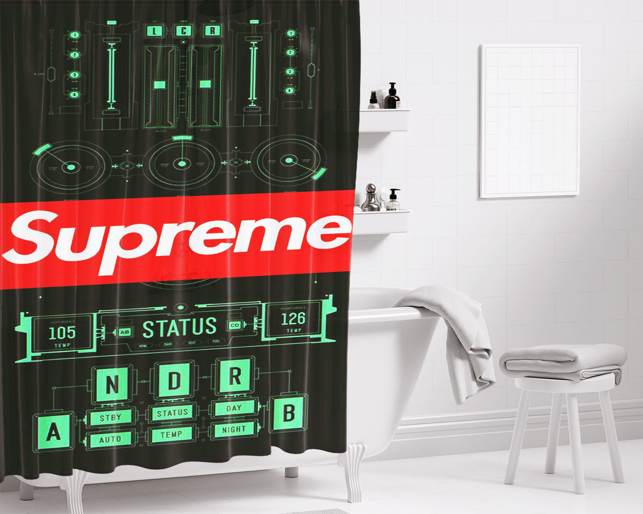 Supreme Wireless Bathroom Shower Curtain Fabric Waterproof | 66 X 72 Inch