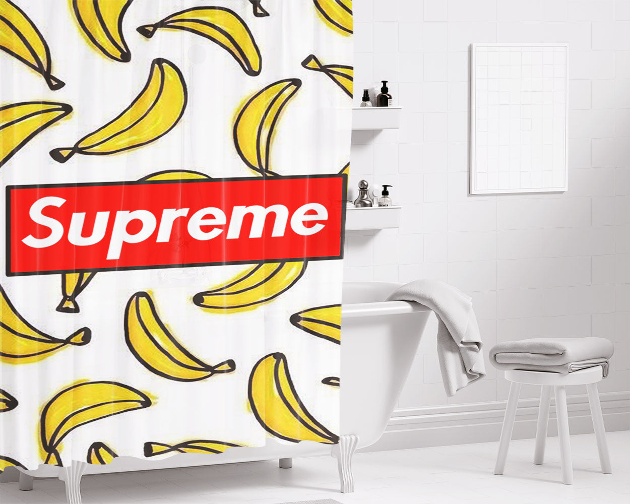 Supreme X Bananas Bathroom Shower Curtain Fabric Waterproof | 66 X 72 Inch