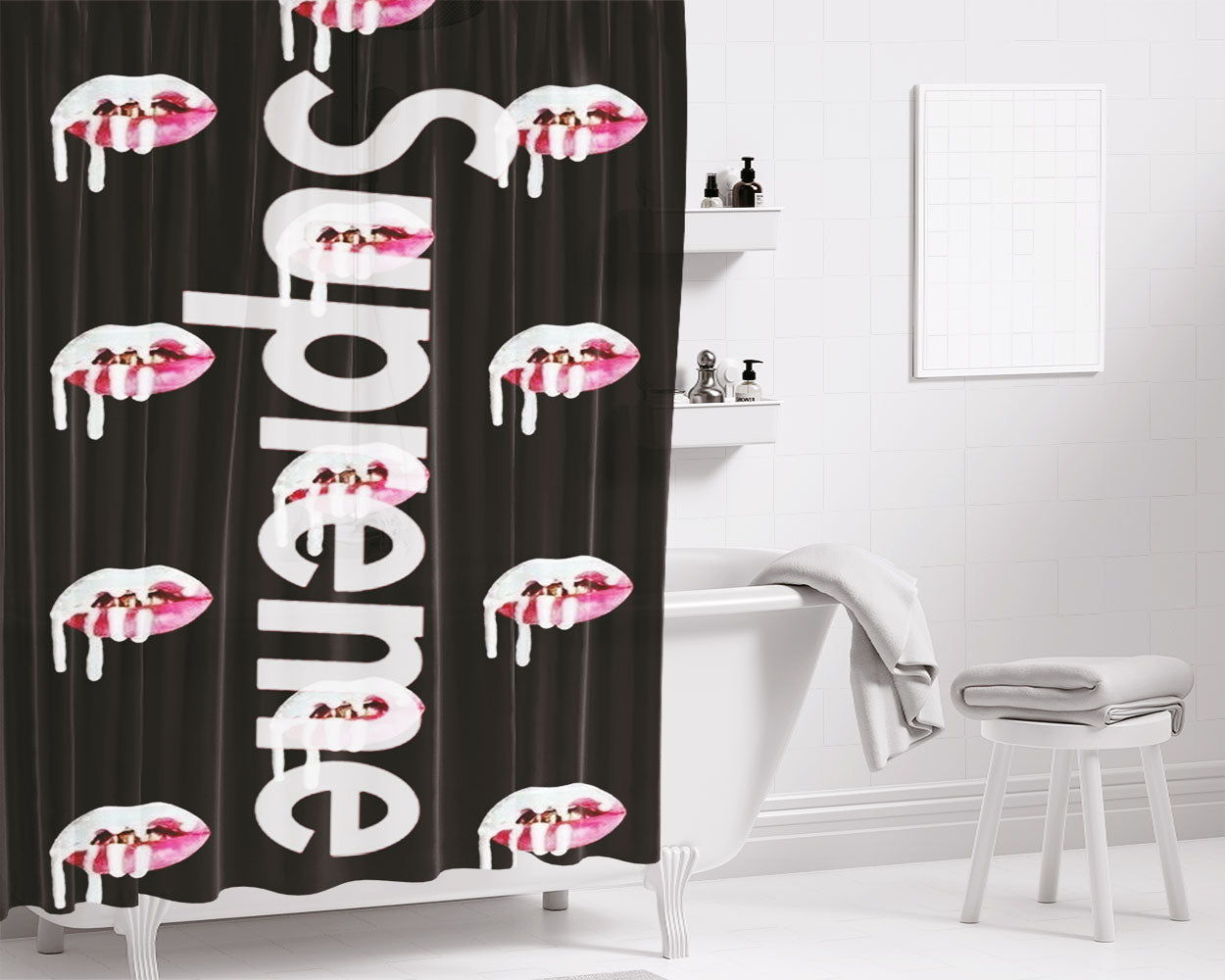 Supreme X Kylie Jenner Lips Logo Bathroom Shower Curtain Fabric Waterproof | 66 X 72 Inch