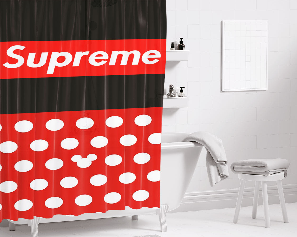 Supreme X Micky Mouse Bathroom Shower Curtain Fabric Waterproof | 66 X 72 Inch