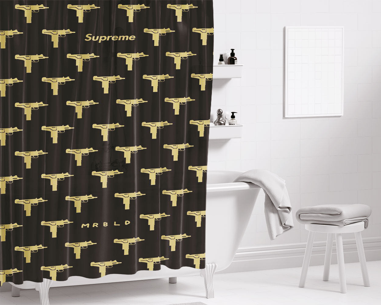 Supreme X Sofgun Gold Bathroom Shower Curtain Fabric Waterproof | 66 X 72 Inch