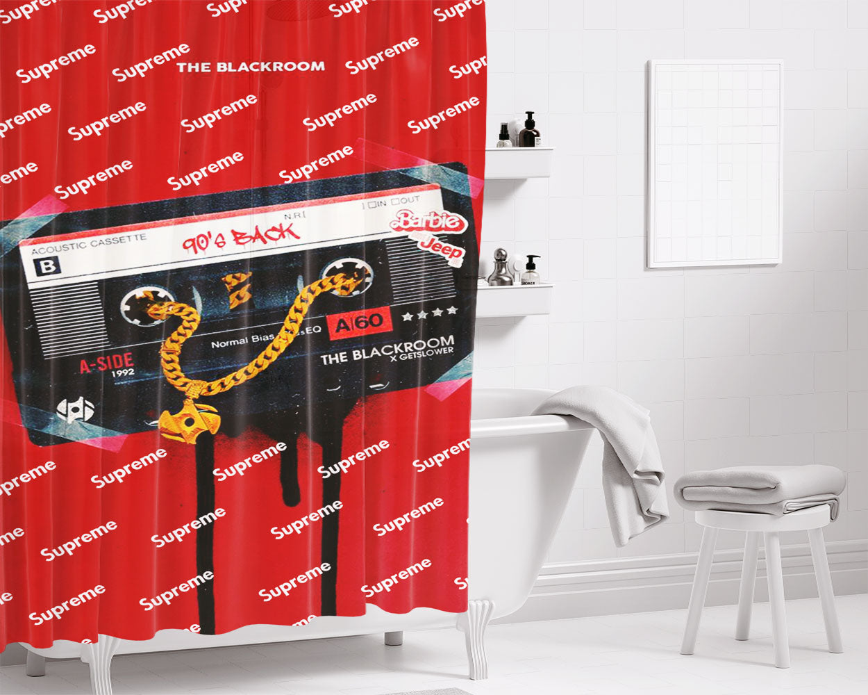Supreme X The Blackroom 90S Back Bathroom Shower Curtain Fabric Waterproof | 66 X 72 Inch