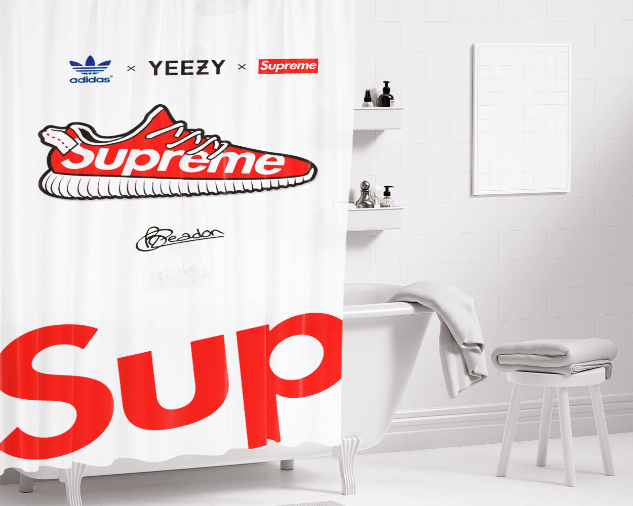 Supreme X Yeezy Collab Bathroom Shower Curtain Fabric Waterproof | 66 X 72 Inch
