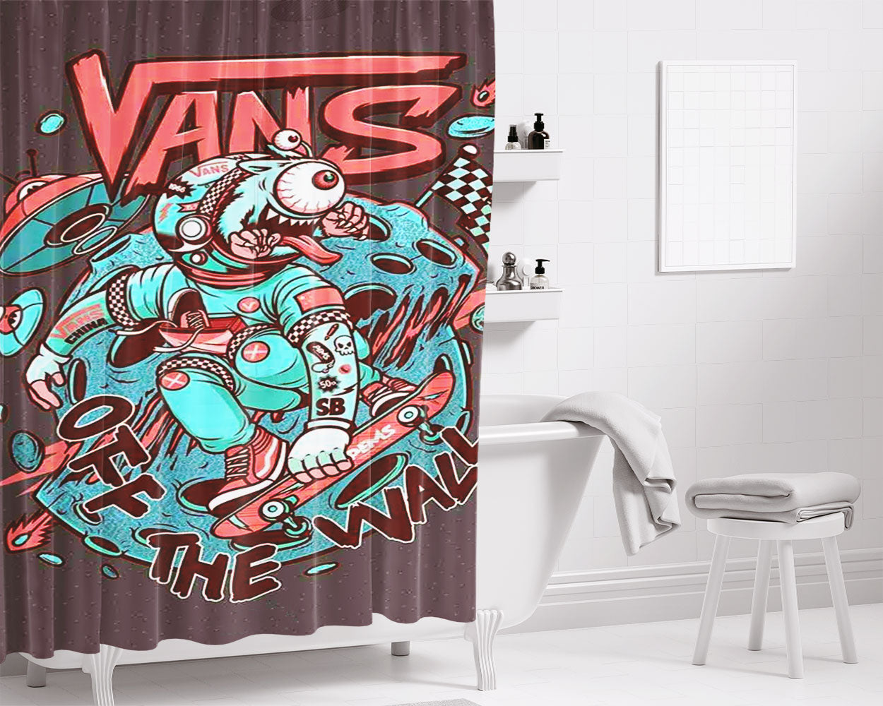 Vans Art Pink Blue Bathroom Shower Curtain Fabric Waterproof | 66 X 72 Inch