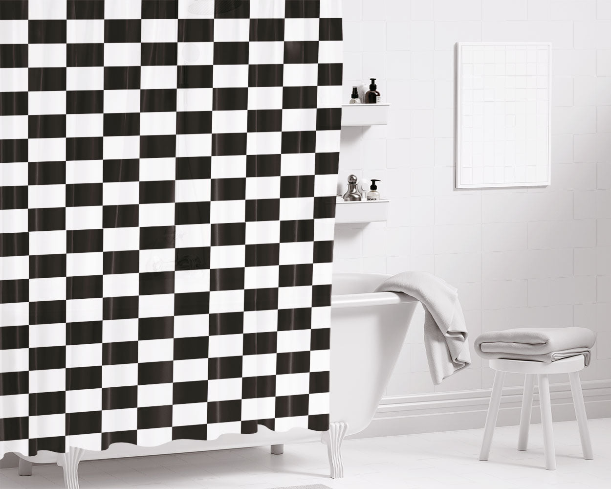 Vans Black And White Squares Bathroom Shower Curtain Fabric Waterproof | 66 X 72 Inch