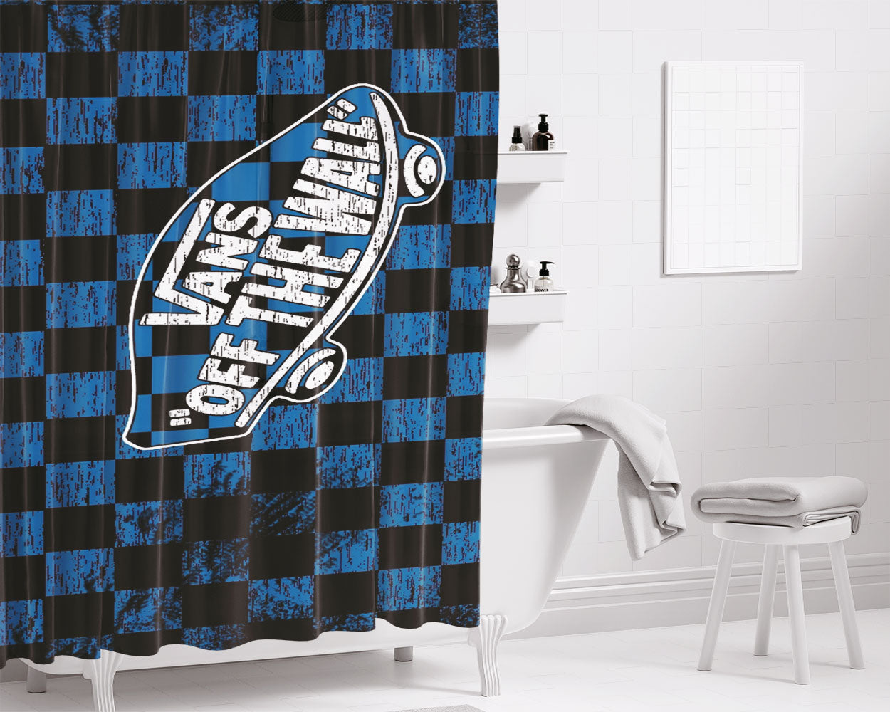 Vans Logo Black Blue Square Bathroom Shower Curtain Fabric Waterproof | 66 X 72 Inch