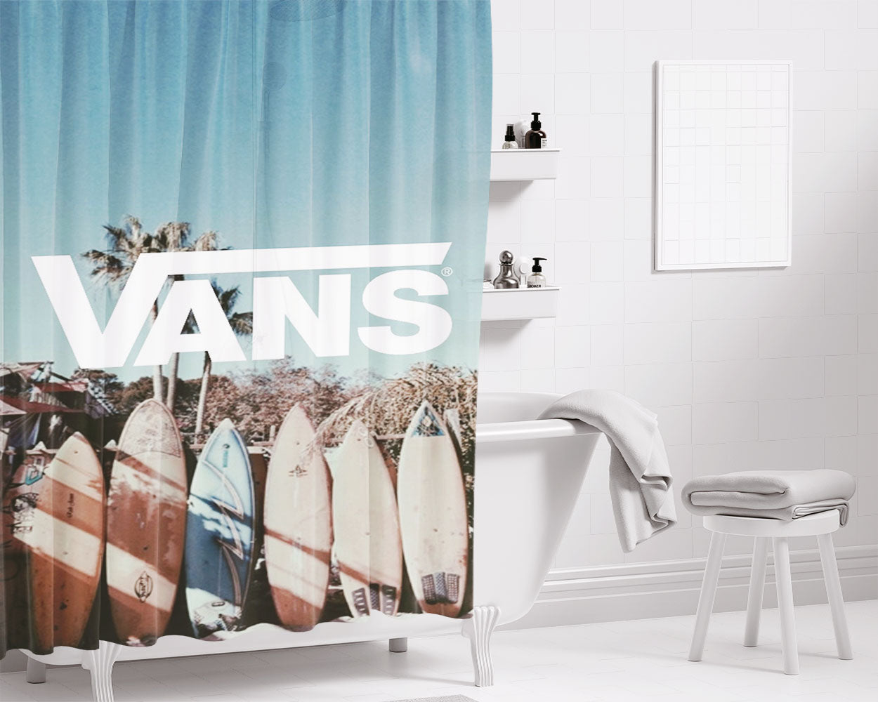 Vans Surfing Beach Bathroom Shower Curtain Fabric Waterproof | 66 X 72 Inch