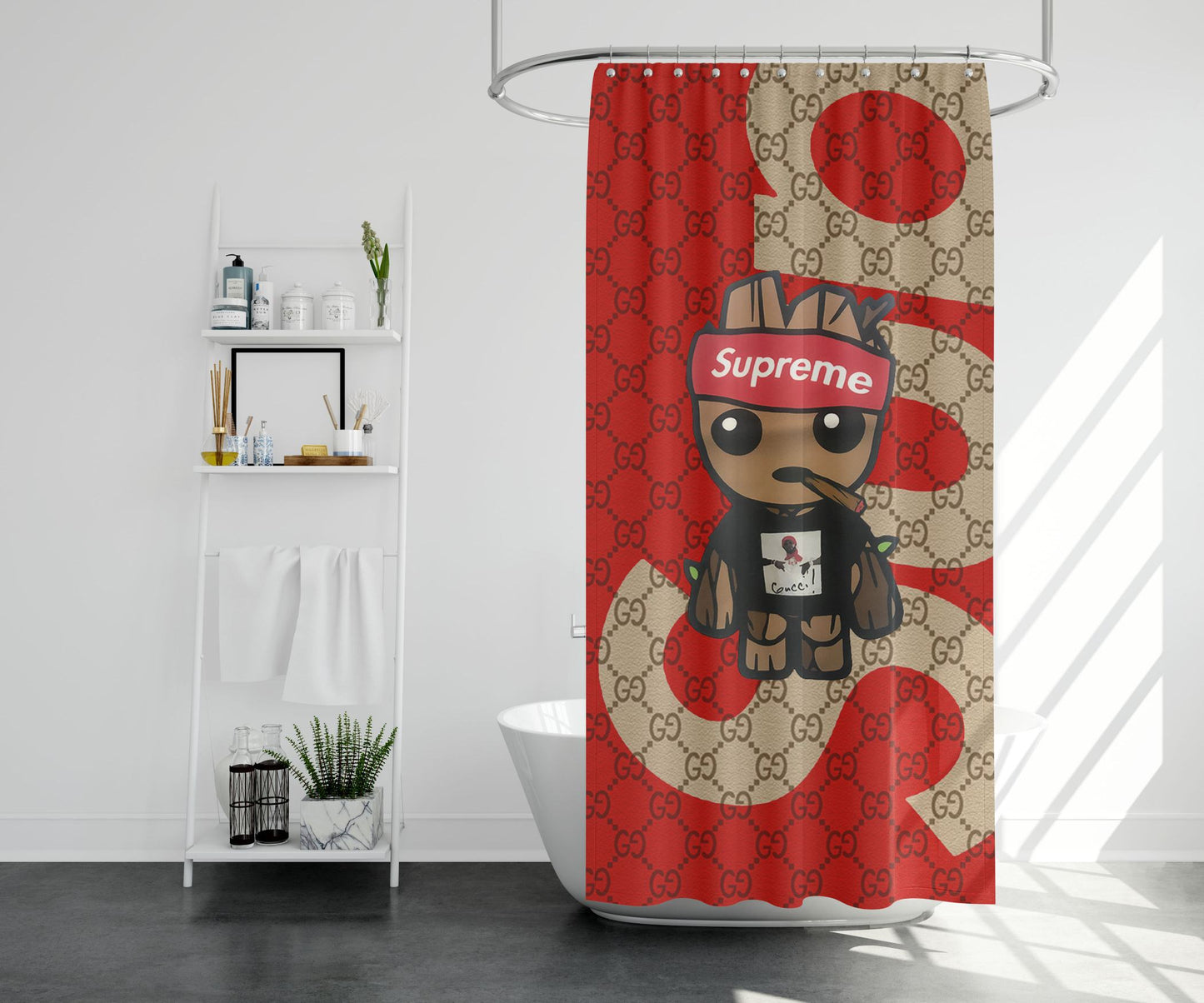 Baby Groot Supreme Gucci 2 Shower Curtain Farmhouse Bathroom Decor