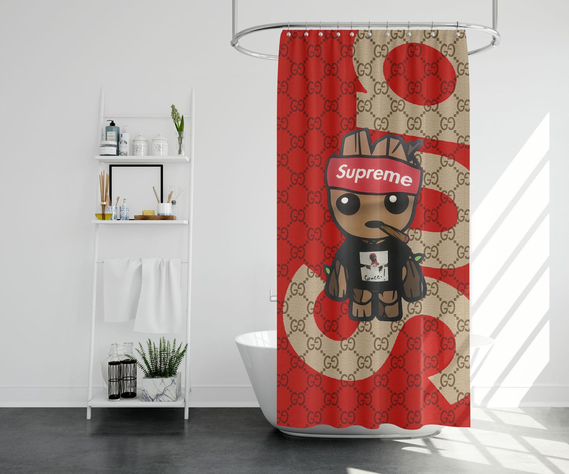 Baby Groot Supreme Gucci 2 Shower Curtain Farmhouse Bathroom Decor