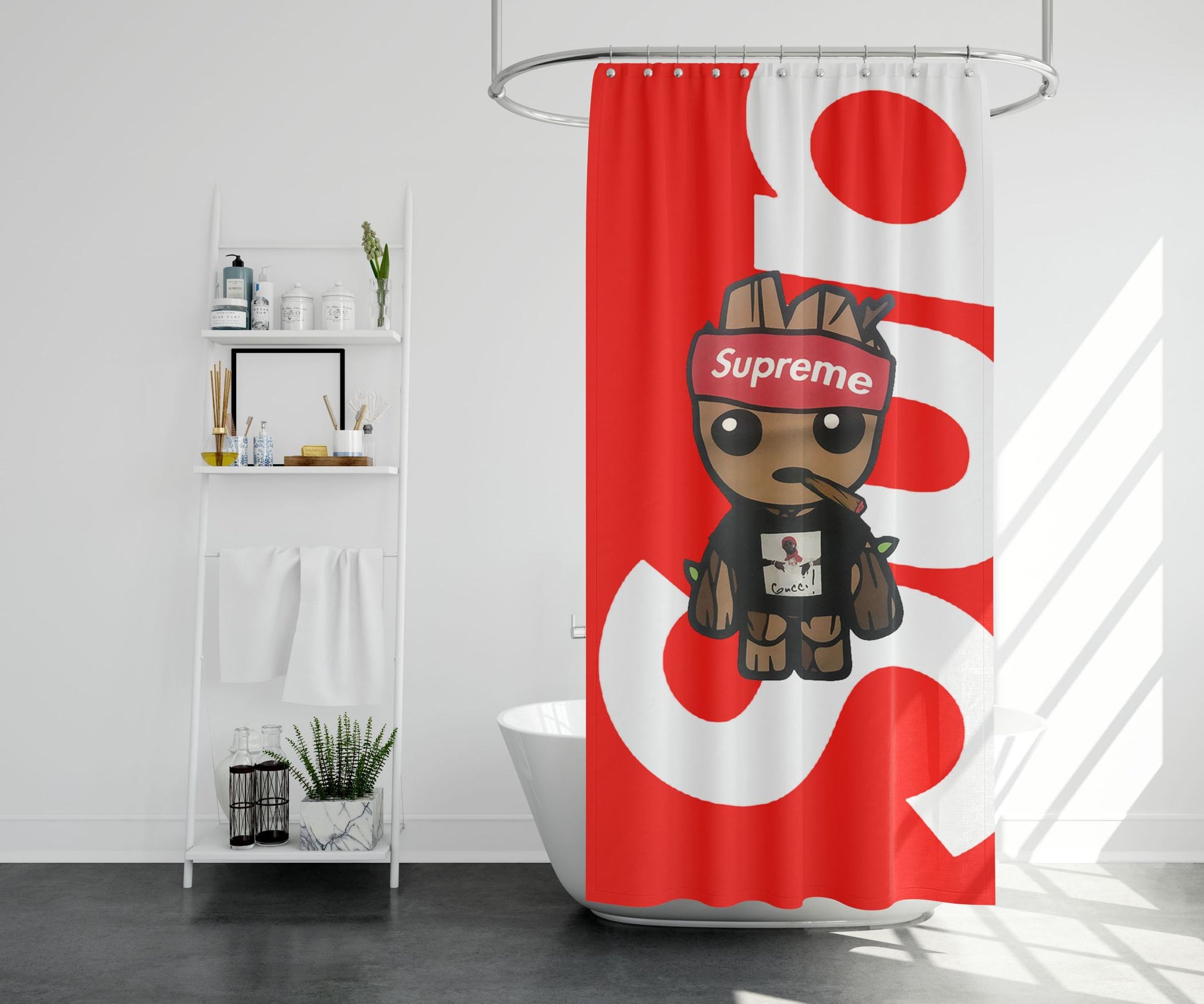 Baby Groot Supreme Gucci Shower Curtain Farmhouse Bathroom Decor