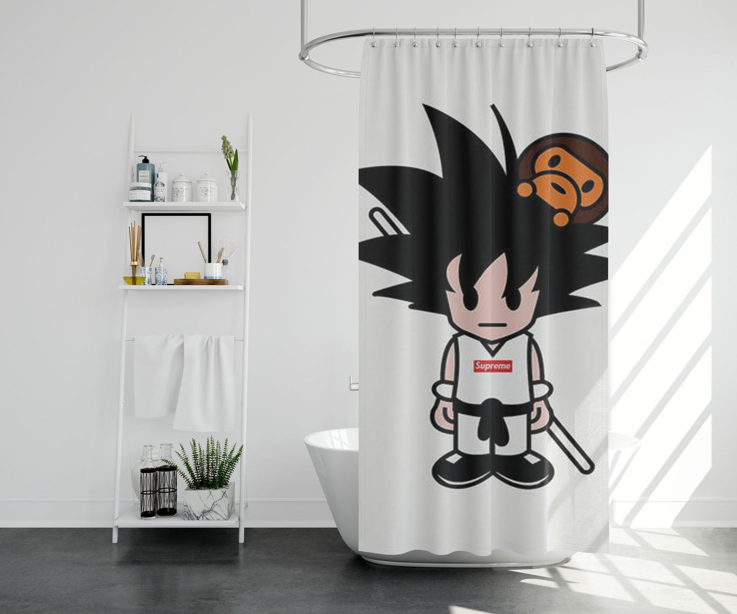 Goku Supreme Meets Bape Shower Curtain Farmhouse Bathroom Decor