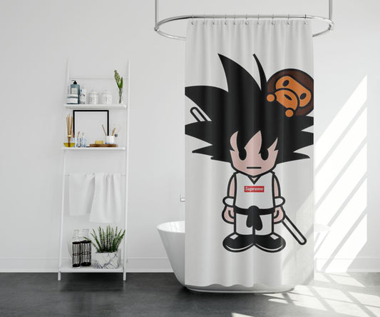 Goku Supreme Meets Bape Shower Curtain Farmhouse Bathroom Decor