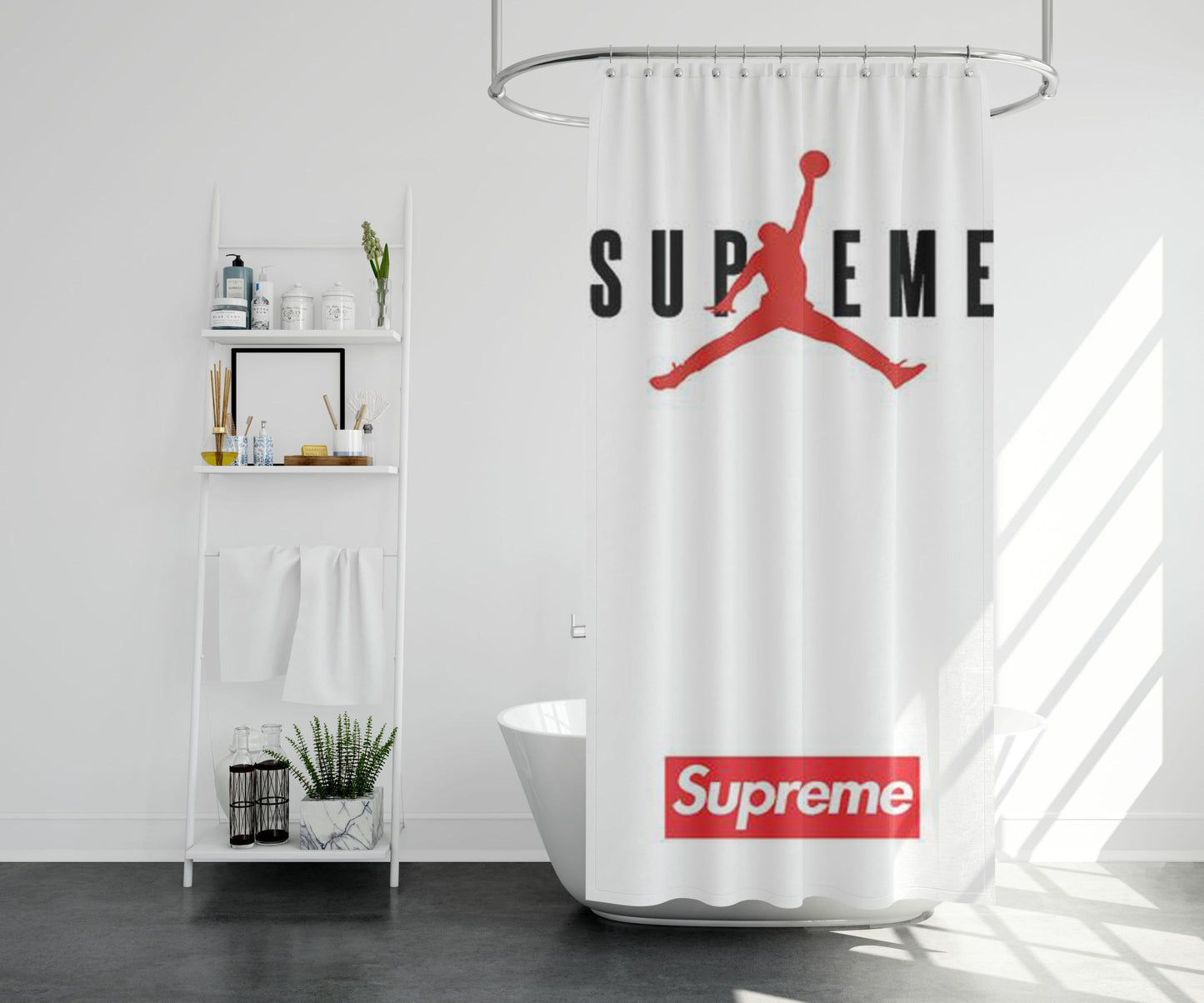 Jordan Supreme White Shower Curtain Farmhouse Bathroom Decor