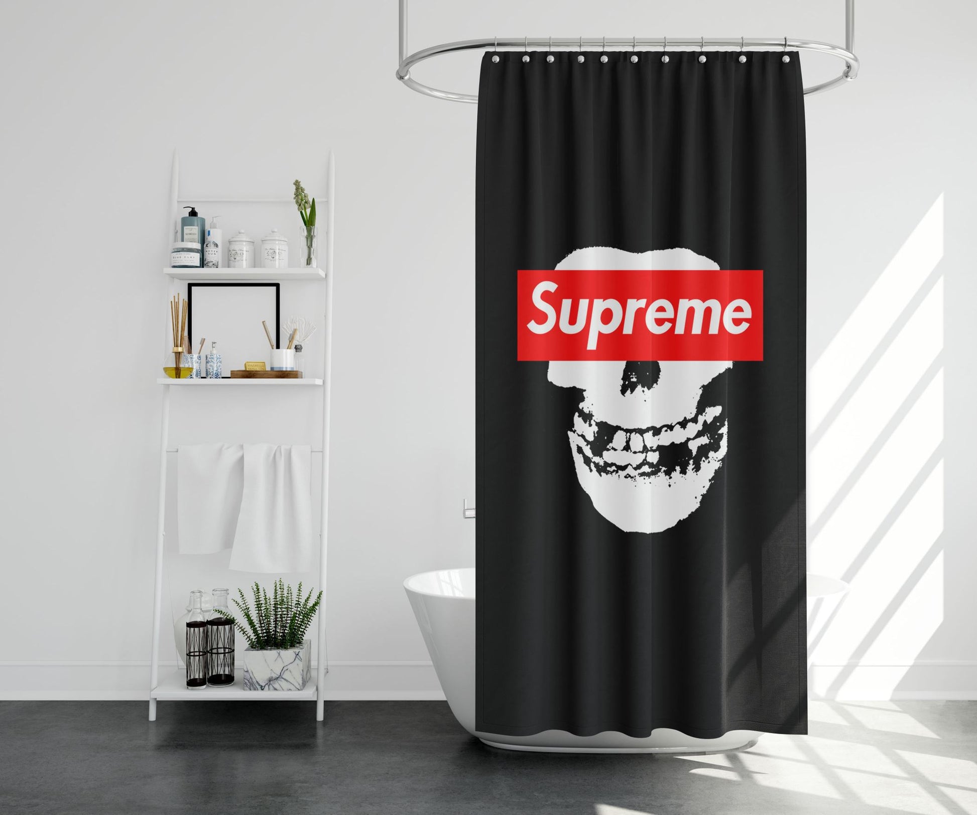 Supreme Black Skull Shower Curtain Farmhouse Bathroom Decor
