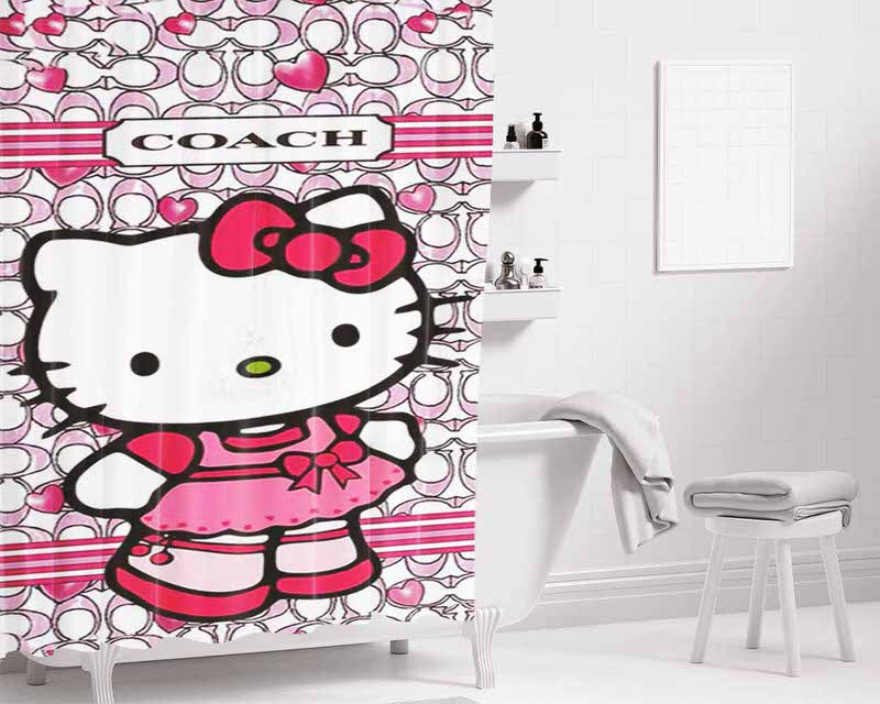 Coach New York Hello Kitty 2 Bathroom Shower Curtain Fabric Waterproof | 66 X 72 Inch