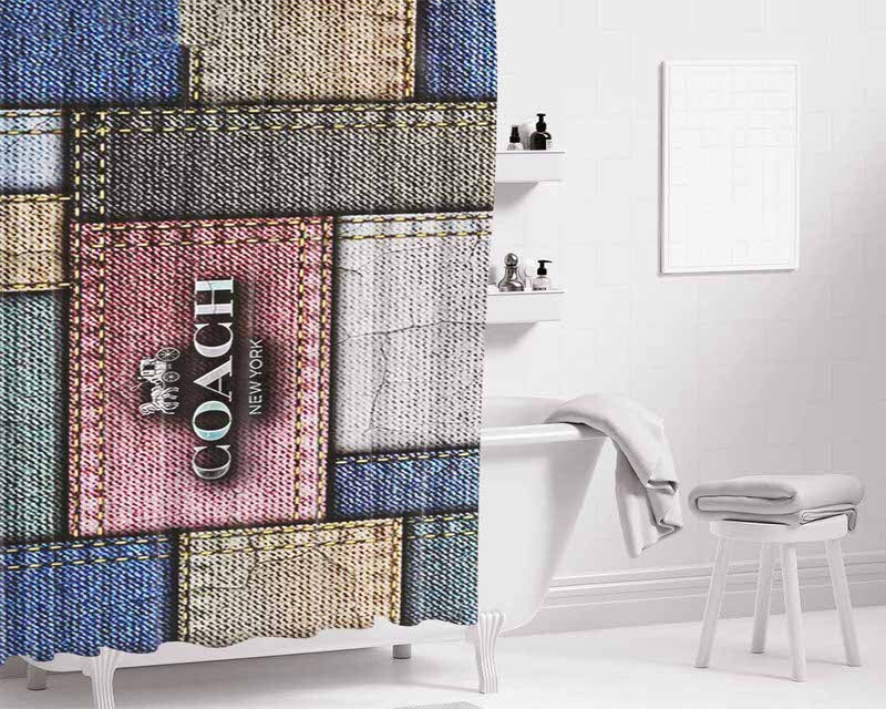 Coach New York Logo Jeans Bathroom Shower Curtain Fabric Waterproof | 66 X 72 Inch