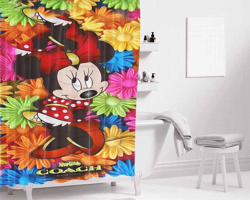 Colorfull Coach Minnie Mouse Flowers Bathroom Shower Curtain Fabric Waterproof | 66 X 72 Inch Fabric Waterproof | 66 X 72 Inch