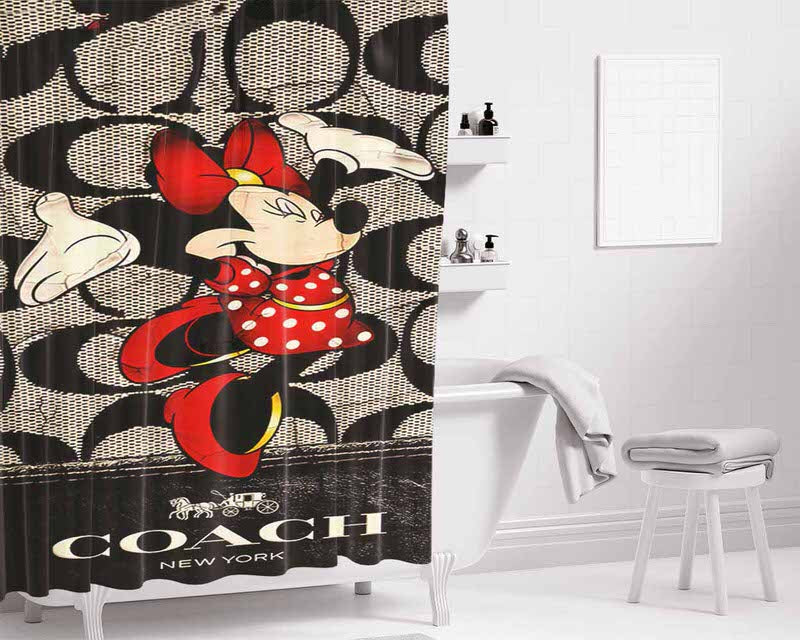 Happy Coach Minnie Mouse Happy Bathroom Shower Curtain Fabric Waterproof | 66 X 72 Inch