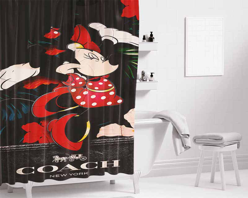 New Coach Minnie Mouse Happy Bathroom Shower Curtain Fabric Waterproof | 66 X 72 Inch