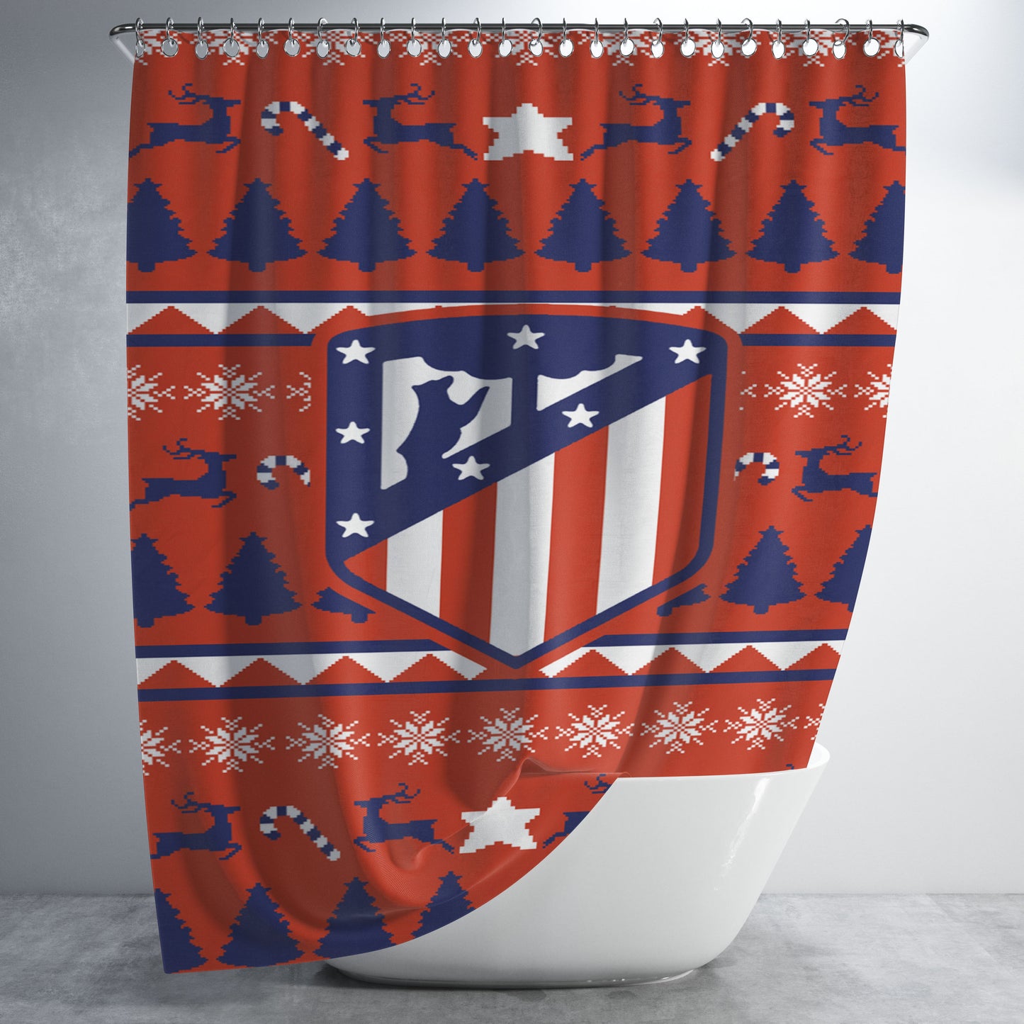 Atletico Madrid Christmas Sweater Bathroom Shower Curtain Fabric Waterproof | 66 X 72 Inch